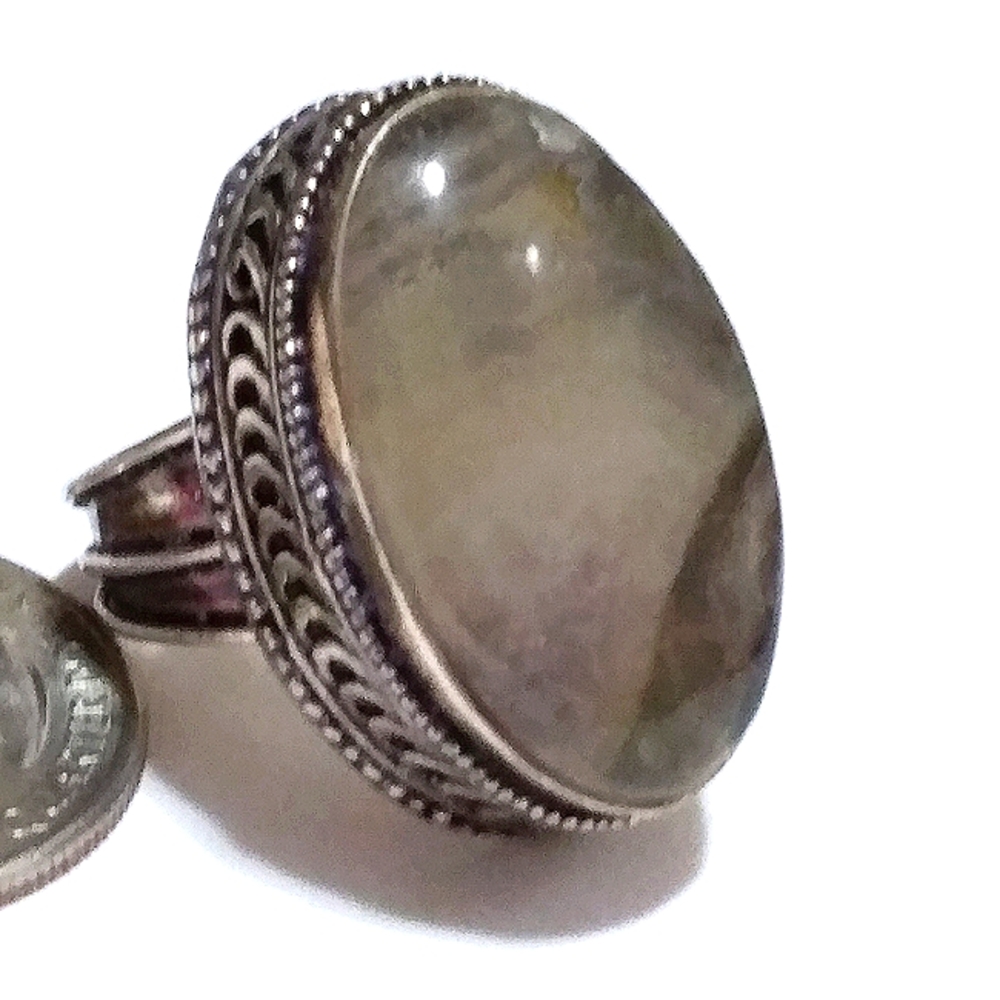 African Gray‎ Quartz 27mm Stamped .925 King/Queens Ring